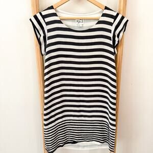Reiss 1971 Silk Shift Dress Navy White Stripe Cap Sleeve Lined UK 8 US 4